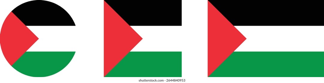 Palestine flag PNG vector. Palestine square and round icon isolated on transparent PNG background. Palestine flag icon.