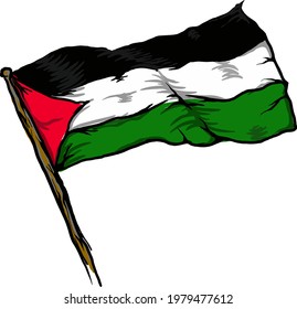 Palestine flag in pole, full vector illustration