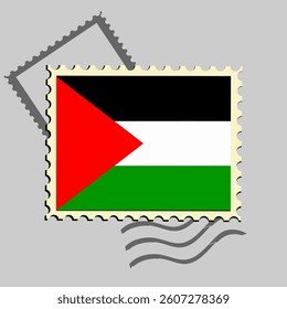 Palestine flag postage stamp. Isolated vector illustration on grey post stamp background