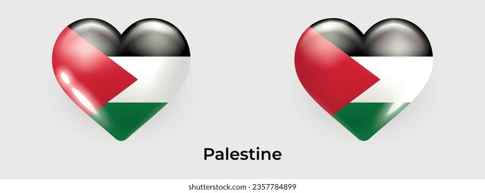 Palestine flag realistic glas heart icon vector illustration