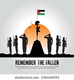 Palestine flag in remember the fallen flag for morning sun and army design