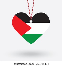 Palestine flag in the shape of a heart with hang tags
