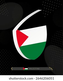 Palestine Flag Shield icon in 3D on Dark Modern Abstract Rugby Background. Perfect for sports events, heritage themes, national celebrations, and patriotic designs.