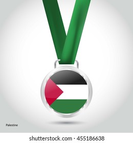 Palestine Flag in Silver Medal. Vector Illustration. RIO Olympic Game silver Medal. Vector Illustration