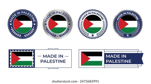 Estampilla de la bandera palestina. Hecho en sello aislado en fondo blanco. Símbolo, Vector, ícono, ilustración.