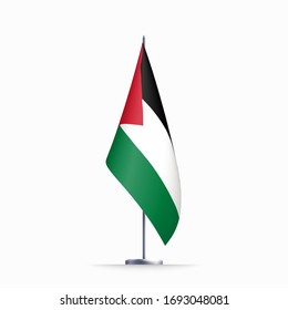 Palestine flag state symbol isolated on background national banner. Greeting card National Independence Day of the State of Palestine. Illustration banner with realistic state flag.