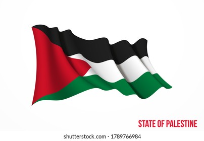 Palestine flag state symbol isolated on background national banner. Greeting card National Independence Day of the State of Palestine. Illustration banner with realistic state flag.