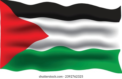Palestine flag state symbol is isolated on the background national banner. Illustration banner with the realistic state flag.