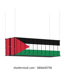 Palestine flag symbol on cargo containers hang by chain, the concept import and export business of country.