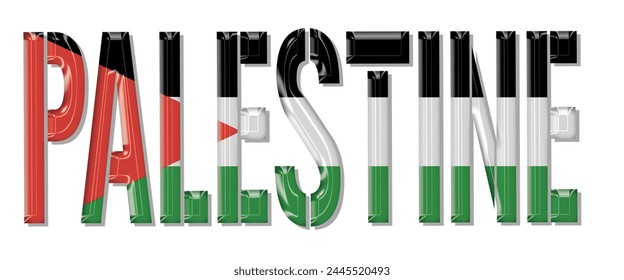Palestine flag text font, 3D Palestine flag colorful background, Palestine flag vector illustration