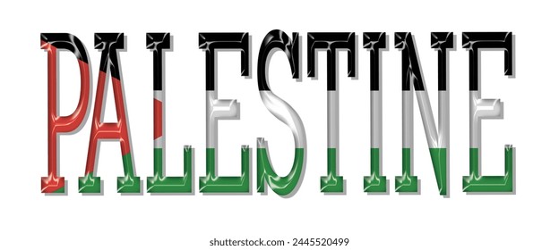 Palestine flag text font, 3D Palestine flag colorful background, Palestine flag vector illustration