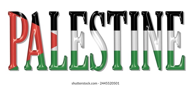 Palestine flag text font, 3D Palestine flag colorful background, Palestine flag vector illustration