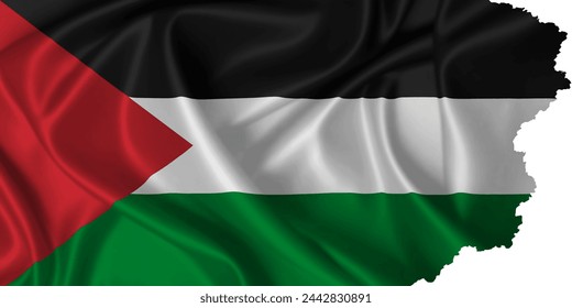 Palestine flag with torn edges on silk texture