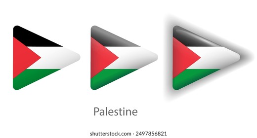Palestine flag vector icons set in the shape of rounded triangle
