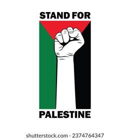 Palestine flag vector illustration with hand sign and symbol. Stand for Palestine template, banner, poster design.