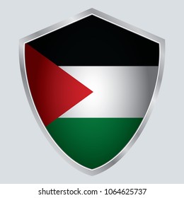 Palestine Flag Vector Shield Icon. asia. vector illustration. vector shadow. gray background. 3d. eps10.