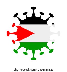 Palestine flag in virus shape, symbolizing COVID-19 pandemic.