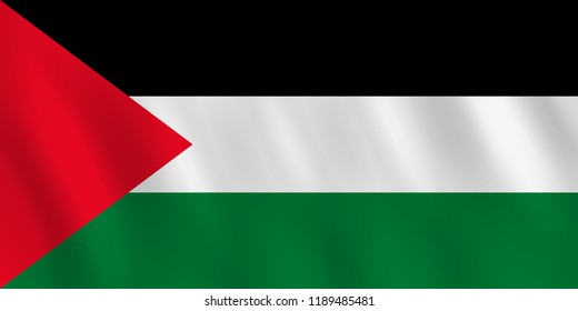 Palestine flag with waving effect, official proportion.