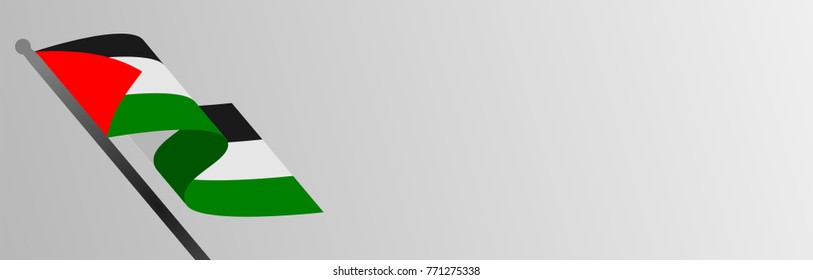 Palestine flag waving on pole. Copy space. Illustration vector