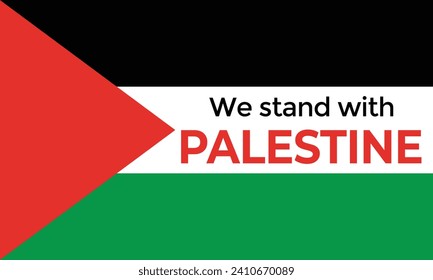 Palästinensische Flagge mit Text von 'We Stand with Palestine', Vektorgrafik