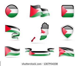 Palestine flags collection. Flags and outline of the country vector illustration set