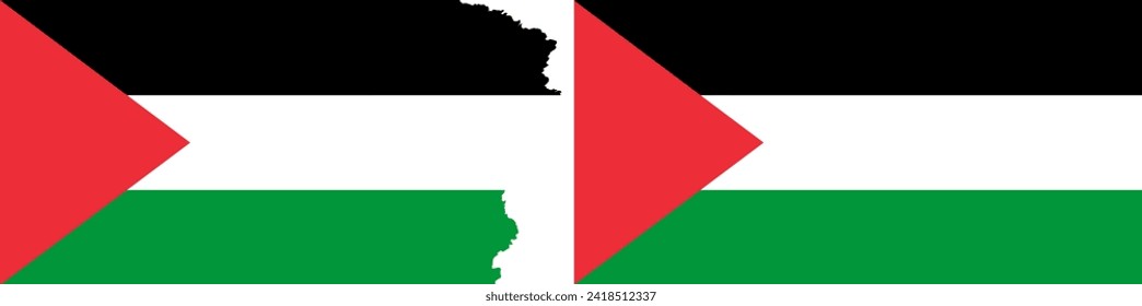 Palestine flags vector. Standard flag and with torn edges