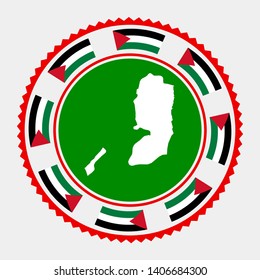 Palestine flat stamp. Round logo with map and flag of Palestine. Vector illustration.
