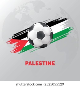 Palestine Football with Palestine Flag and World Map behind them. isolated on white background