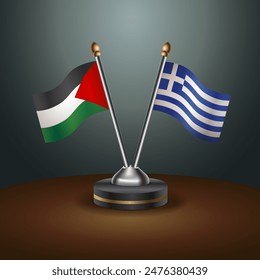 Palestine and Greece flag together. Small table flag with color gradient background