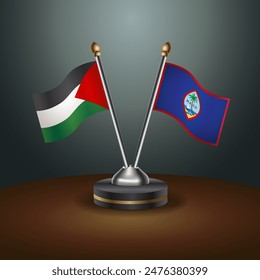 Palestine and Guam flag together. Small table flag with color gradient background
