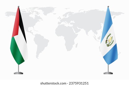 Palestine and Guatemala flags for official meeting against background of world map.