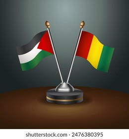 Palestine and Guinea flag together. Small table flag with color gradient background