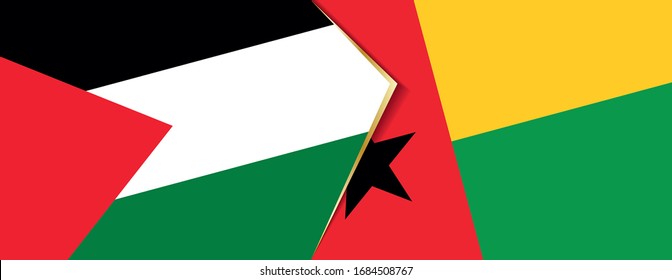 Die Flaggen Palästinas und Guinea-Bissaus, zwei Vektorillustrationen Flaggen, sind Symbol für Beziehung oder Konfrontation.