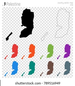 Palestine high detailed map. Country silhouette icon. Isolated Palestine black map outline. Vector illustration.