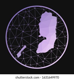 Palestine icon. Vector polygonal map of the country. Palestine icon in geometric style. The country map with purple low poly gradient on dark background.