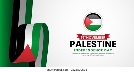 Palestine independence day background 15 november with waving ribbon flag