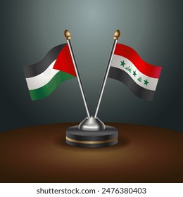 Palestine and Iraq flag together. Small table flag with color gradient background