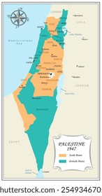 Mapa de regiones de Palestina (Israel). Ilustración de educación de Vector