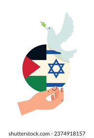 palestine and israel flags with dove and hand design