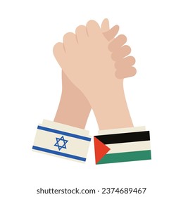 palestine and israel flags with hands friendly design