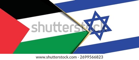 Palestine and Israel flags overlapping representing delicate geopolitical relationship and peace efforts
