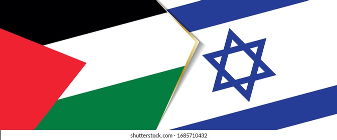Palestine and Israel flags, two vector flags symbol of relationship or confrontation.