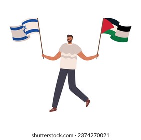 palestine and israel man waving flags design