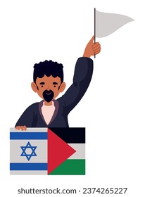 palestine and israel man waving peace flag design