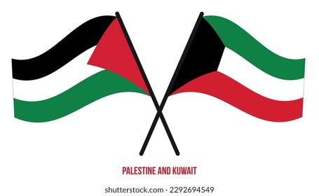 Palestine and Kuwait Flags Crossed And Waving Flat Style. Official Proportion. Correct Colors.