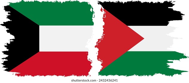 Palestine and Kuwait grunge flags connection, vector