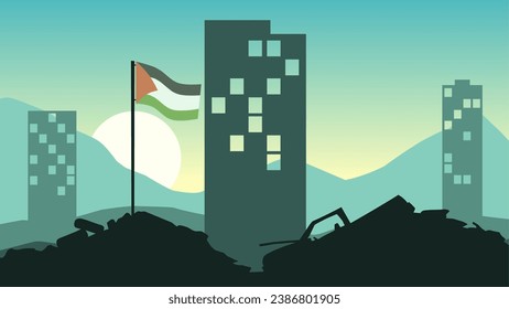 Palestine landscape vector illustration. Silhouette of gaza city in the morning. Landscape illustration of palestine for background or wallpaper