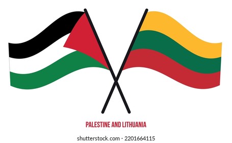 Palestine and Lithuania Flags Crossed And Waving Flat Style. Official Proportion. Correct Colors.