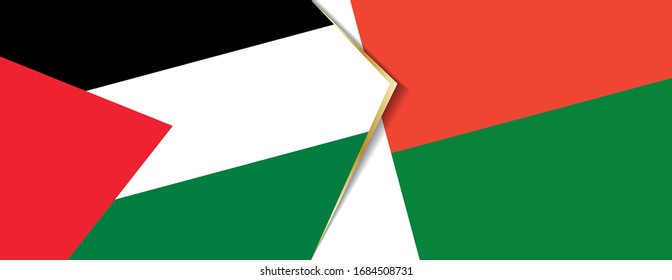 Palestine and Madagascar flags, two vector flags symbol of relationship or confrontation.