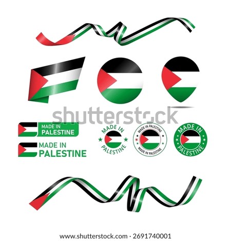 Palestine  made in logo. Set of design flags label icon, stripes, ribbons